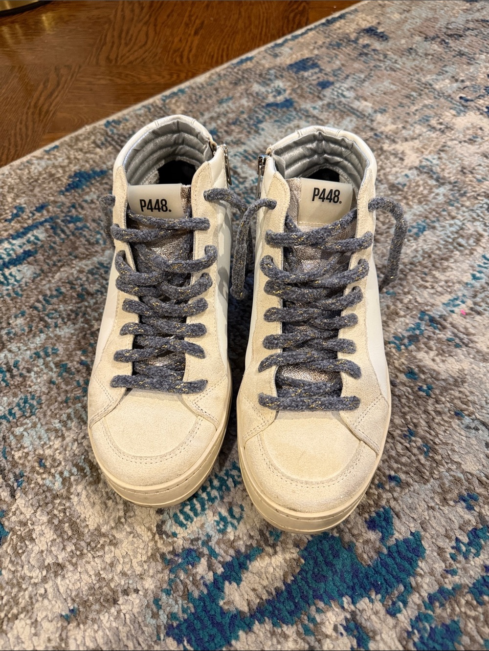 P448 Cream High-Top Sneakers with Gray Laces